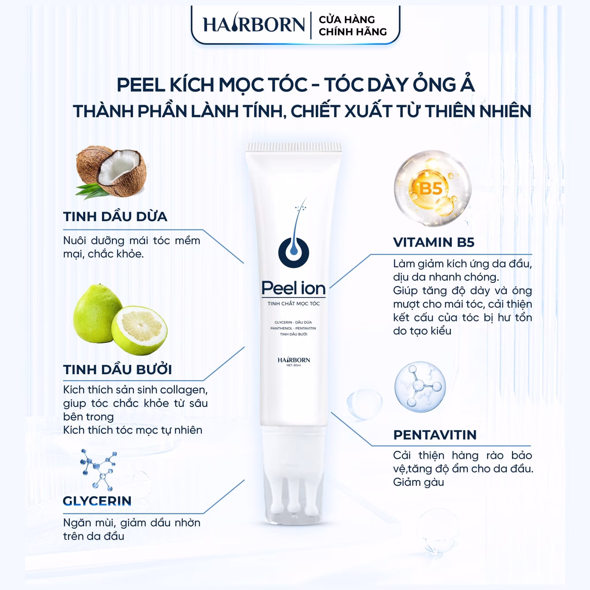 ComBo 3 Lăn Mọc Tóc HAIRBORN Tặng 1 Tuýp Dầu Gội Dưỡng Nang Nhỏ